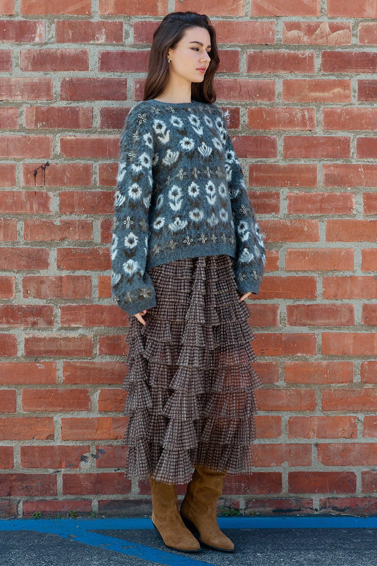 Fuzzy Diamond Pattern Knit Sweater
