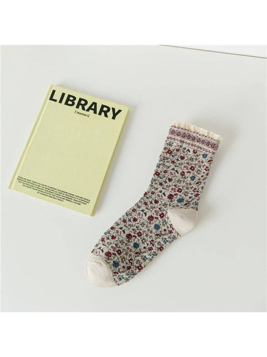 Lace Bloomfield Crew Socks | Khaki