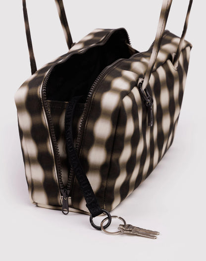 Nylon Bowler Bag | Blurred Gingham Brown