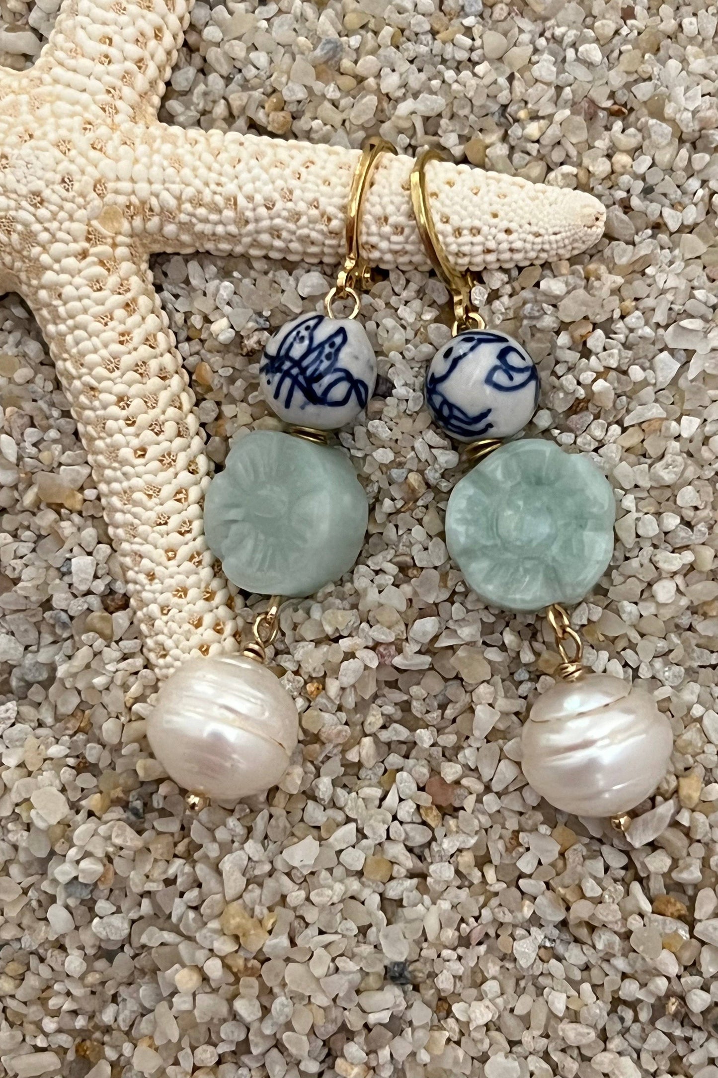 Azure Flower + Pearl Earrings