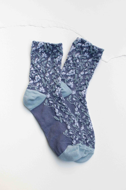 Floral Textured Socks | Denim