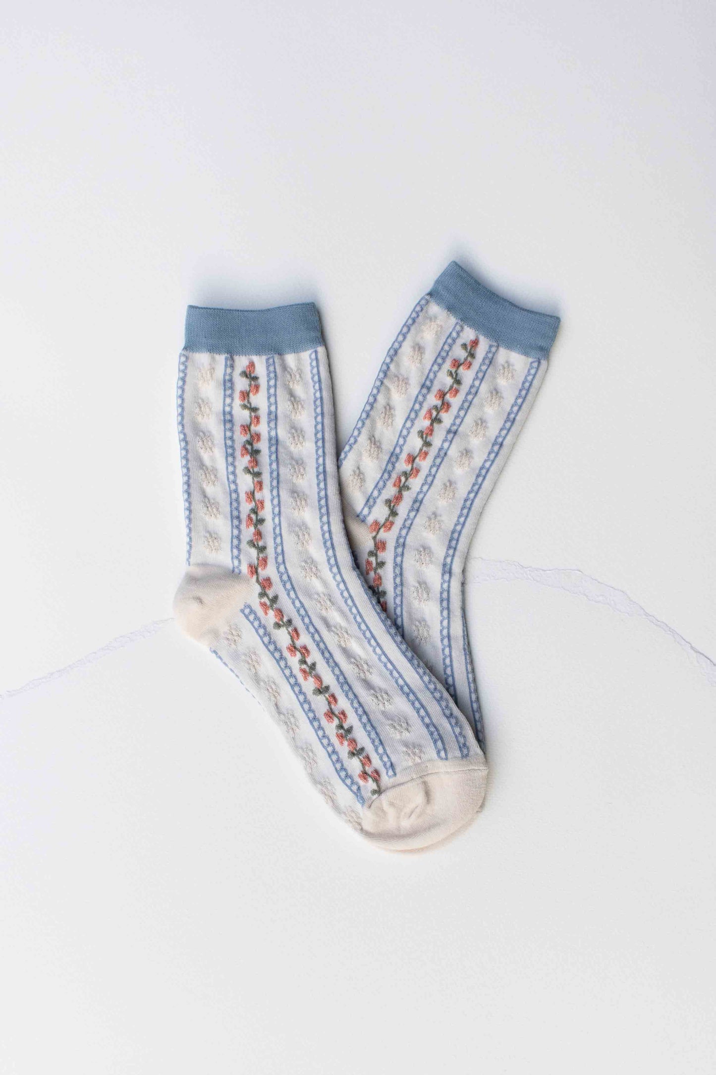 Vintage Floral Stripe Socks | Blue