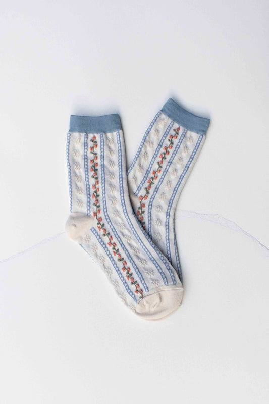 Vintage Floral Stripe Socks | Blue