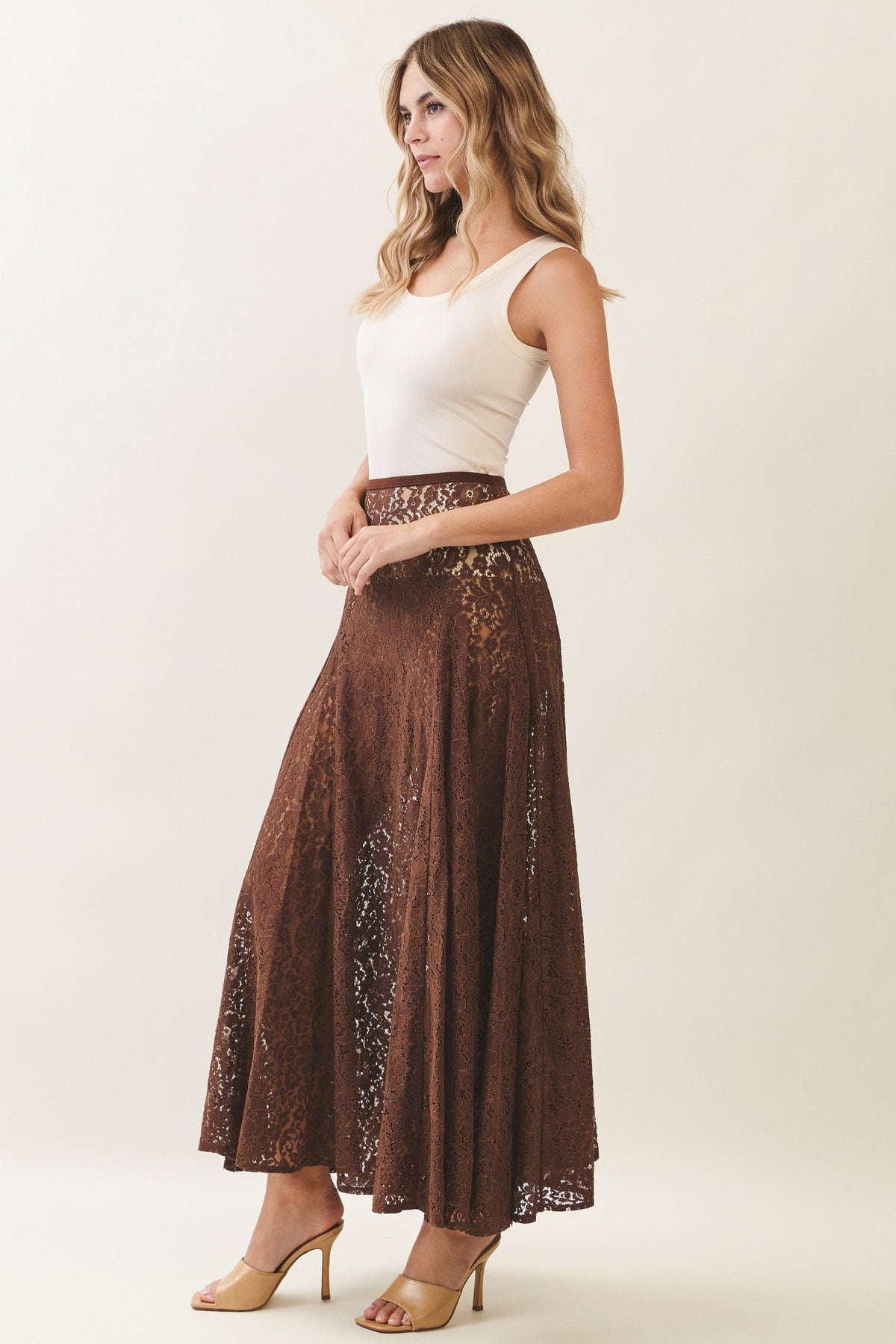 High Waisted Lace Skirt | Chocolate