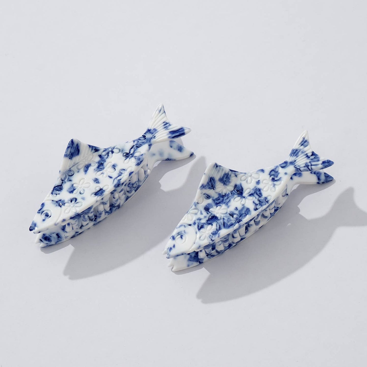Coastal Blue Floral Fish Hair Claw