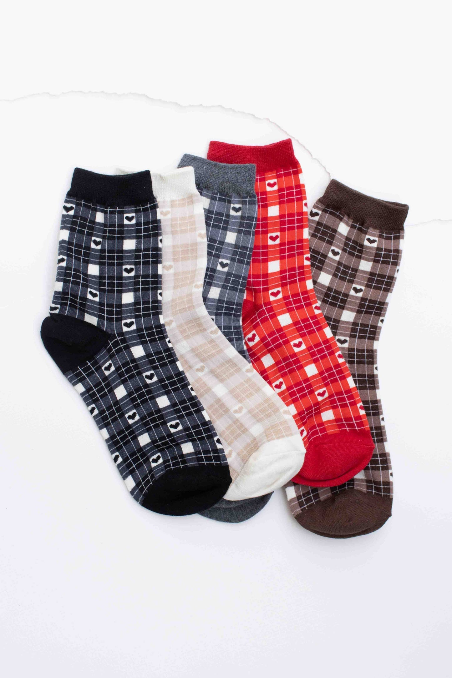 Plaid Heart Socks | Brown