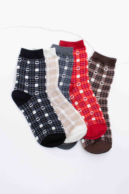 Plaid Heart Socks | Brown