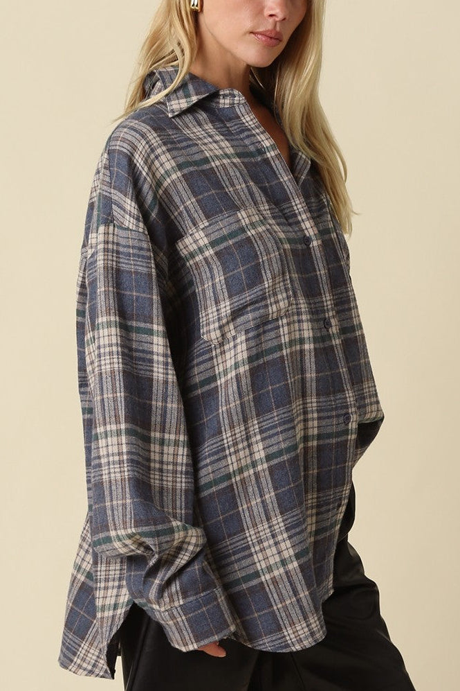 Oversized Pop Of Green Flannel Shirt