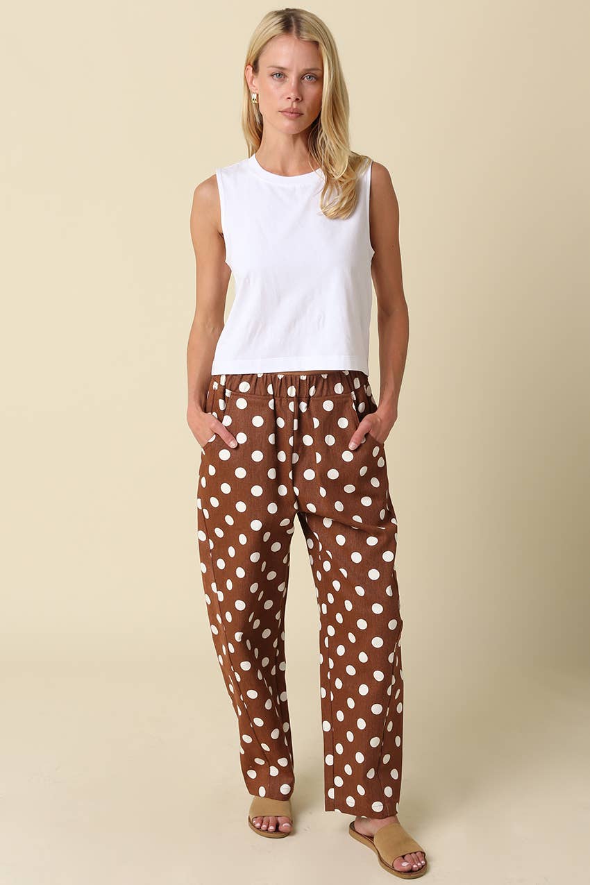 Easy Barrel Pants | Brown Polka Dot