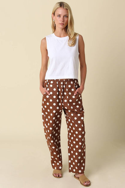 Easy Barrel Pants | Brown Polka Dot
