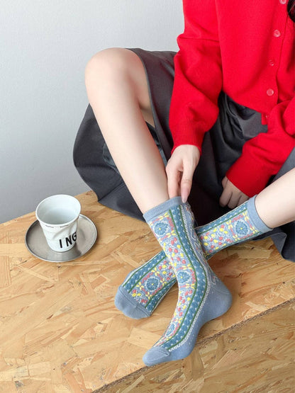 Textured Floral Ribbon Socks | Blue