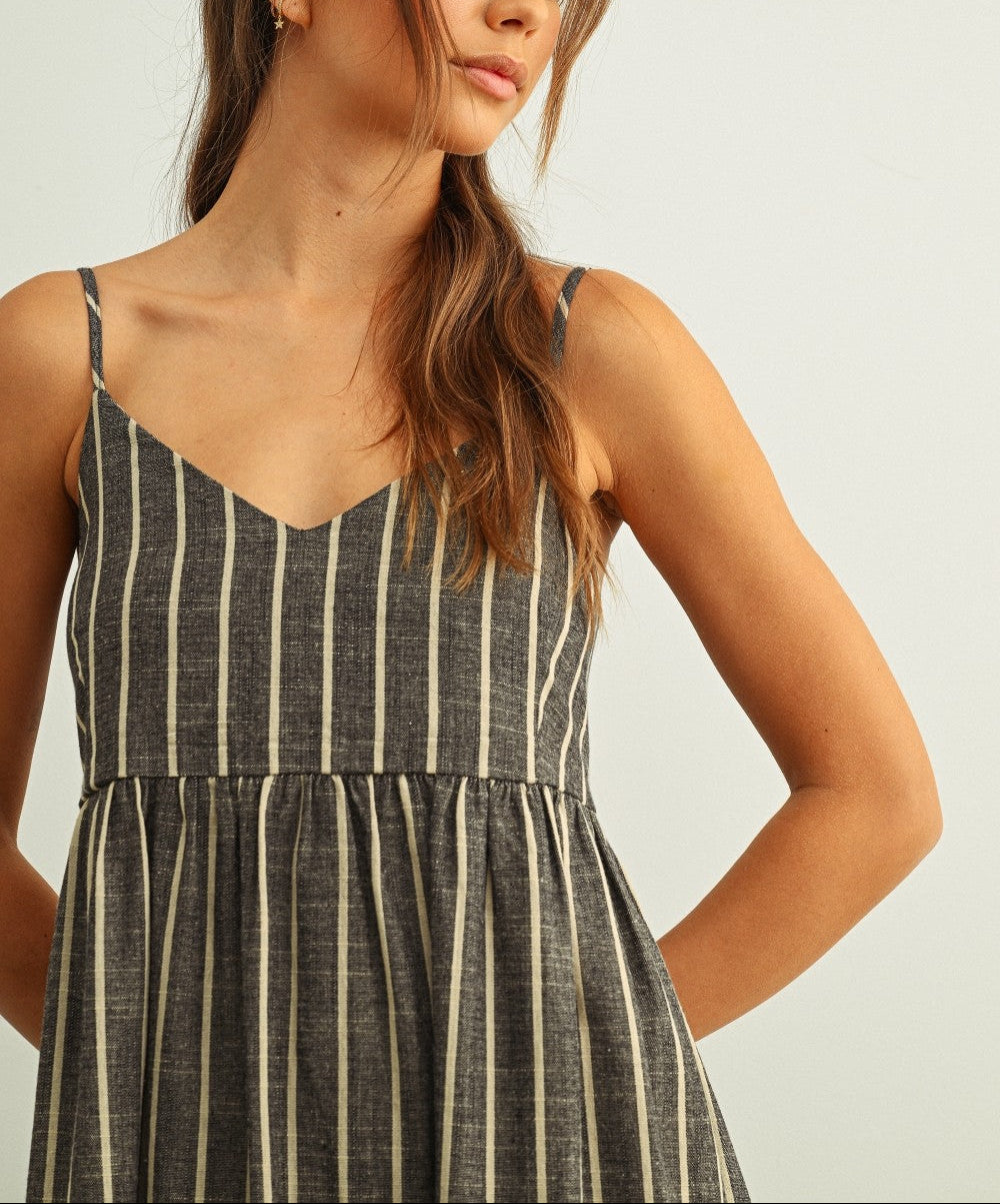 Chambray Afternoon Striped Midi Dress