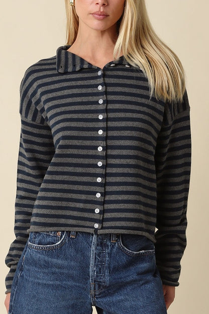 Basic Stripe Cardigan | Dark Grey + Navy