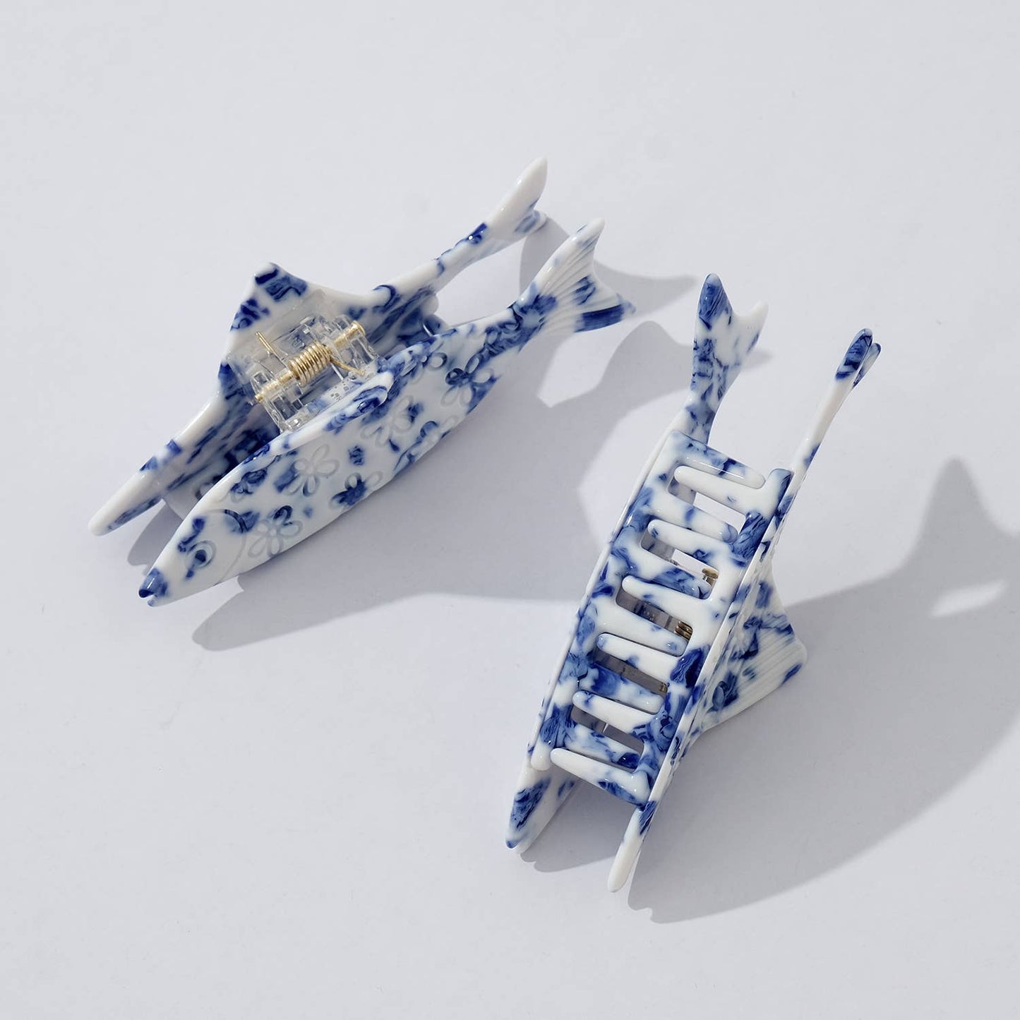 Coastal Blue Floral Fish Hair Claw