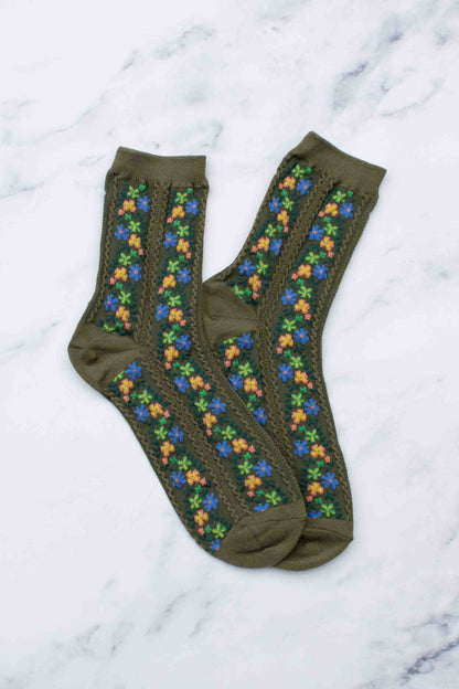 Floral Vine Crew Socks | Rust