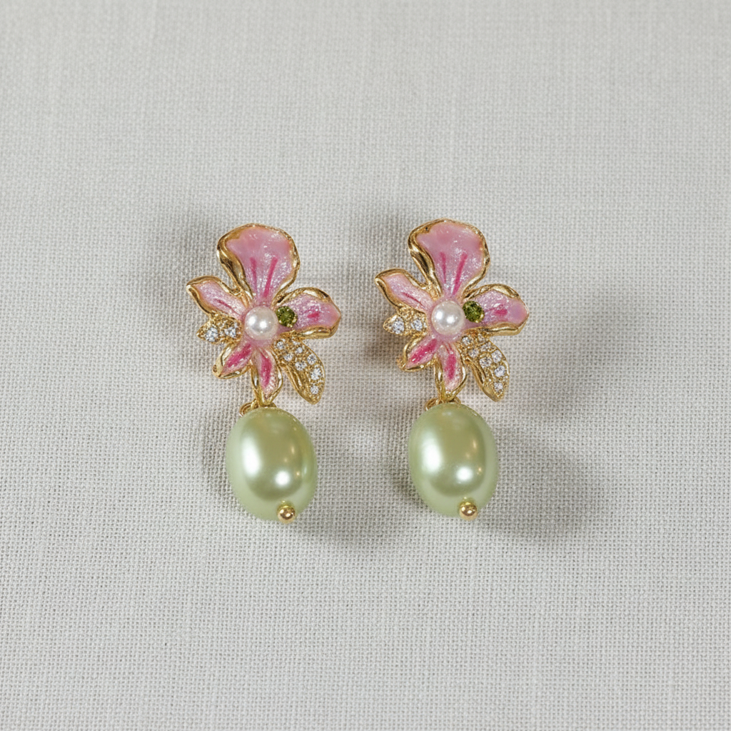 Flower + Pearl Drop Studs