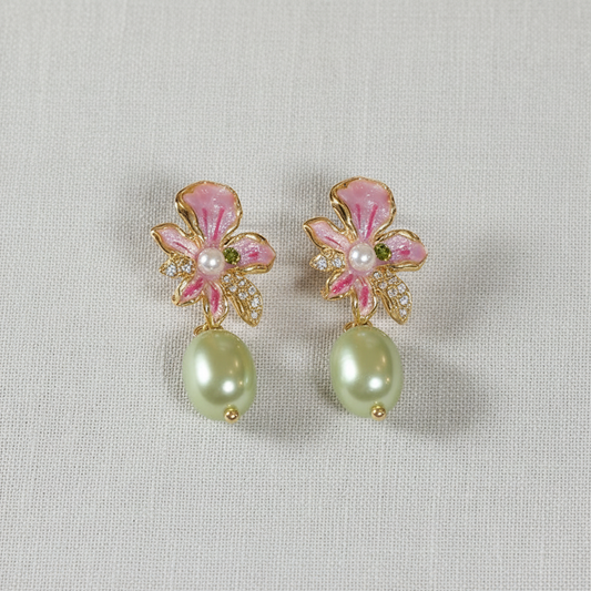 Flower + Pearl Drop Studs