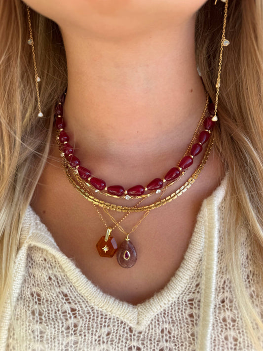 Boheme Gemstone Pendant Necklace | Red Star Quartz + Tourmaline CZ