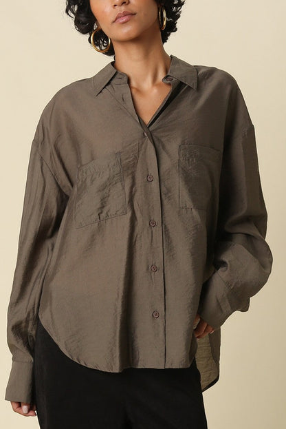 Ariana Button Up Top | Ash Brown