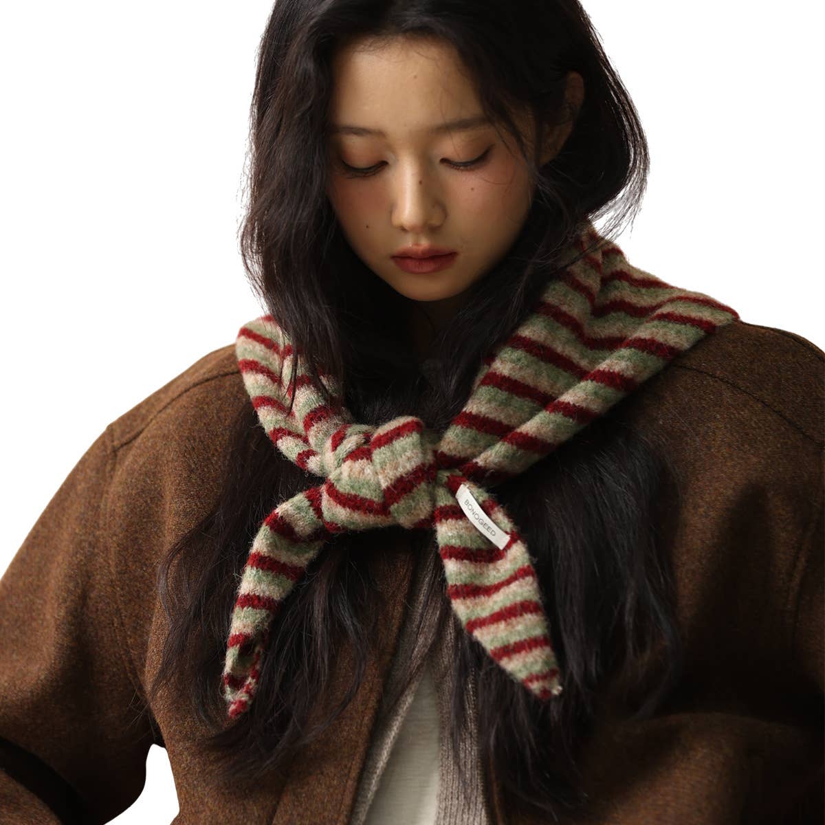 Soft Knit Triangle Scarf | Brown Stripe