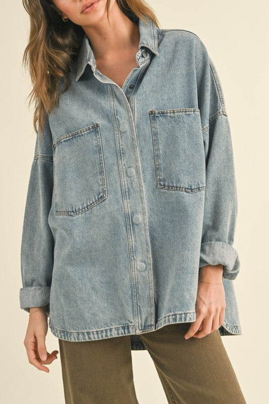 Denim Snap Button Shacket