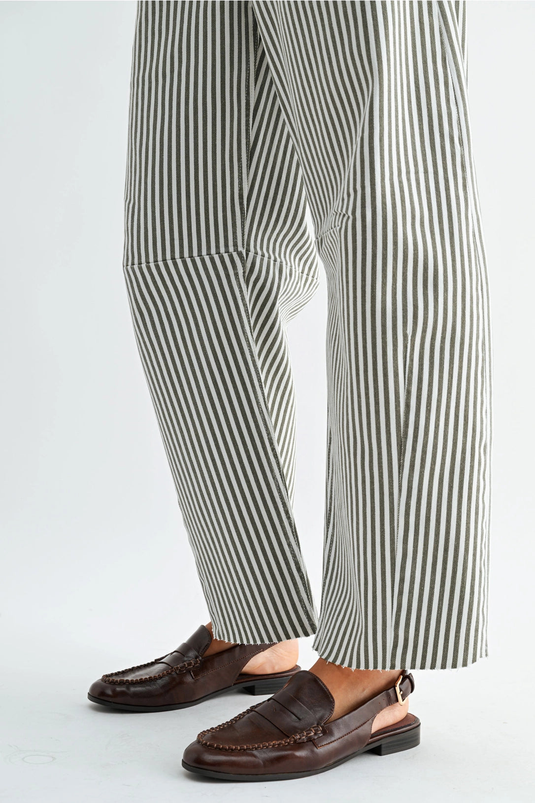 High Rise Barrel Leg Denim | Olive Stripe