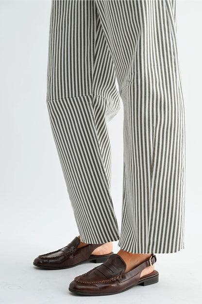 High Rise Barrel Leg Denim | Olive Stripe