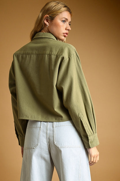 Cropped Button Up Shirt | Olive