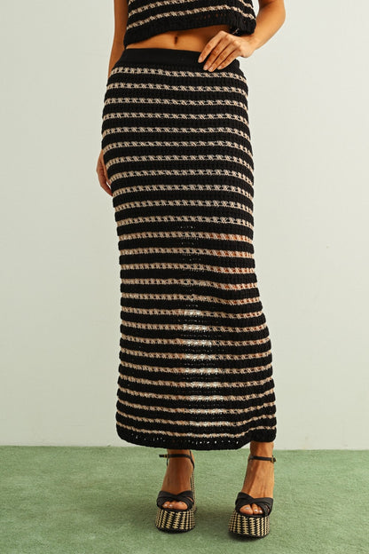 Black + Taupe Stripe Skirt