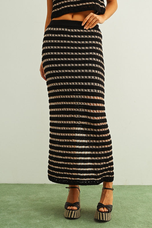 Black + Taupe Stripe Skirt