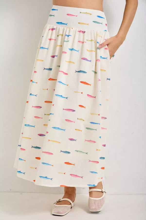 Gone Fishin' Midi Skirt | Cream