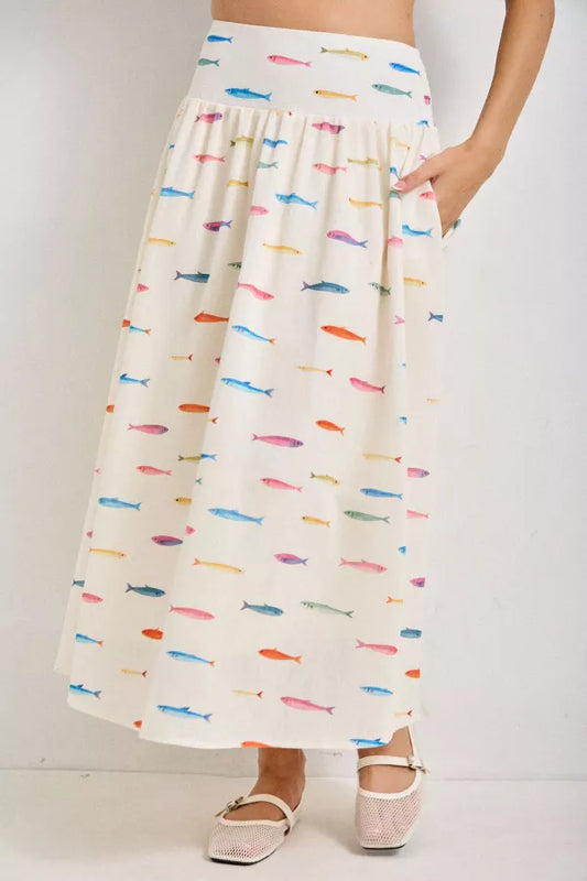 Gone Fishin' Midi Skirt | Cream