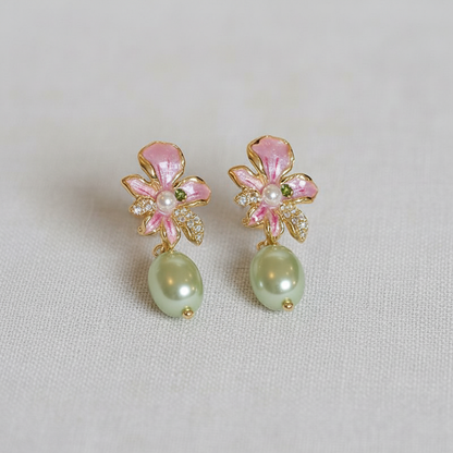 Flower + Pearl Drop Studs