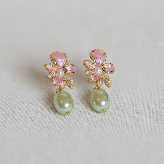 Flower + Pearl Drop Studs