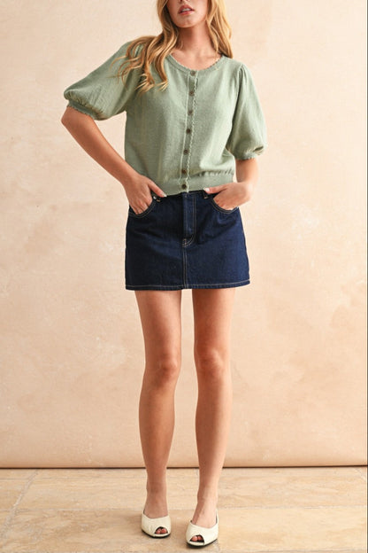 Frankie Short Sleeve Cardigan | Sage