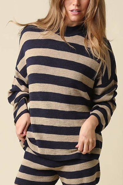 Next Level Stripe Oversized Knit Top | Navy