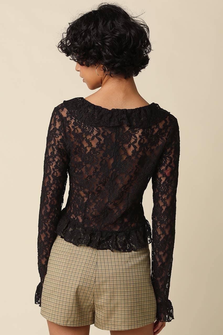 Melanie Lace Ruffle Top | Black