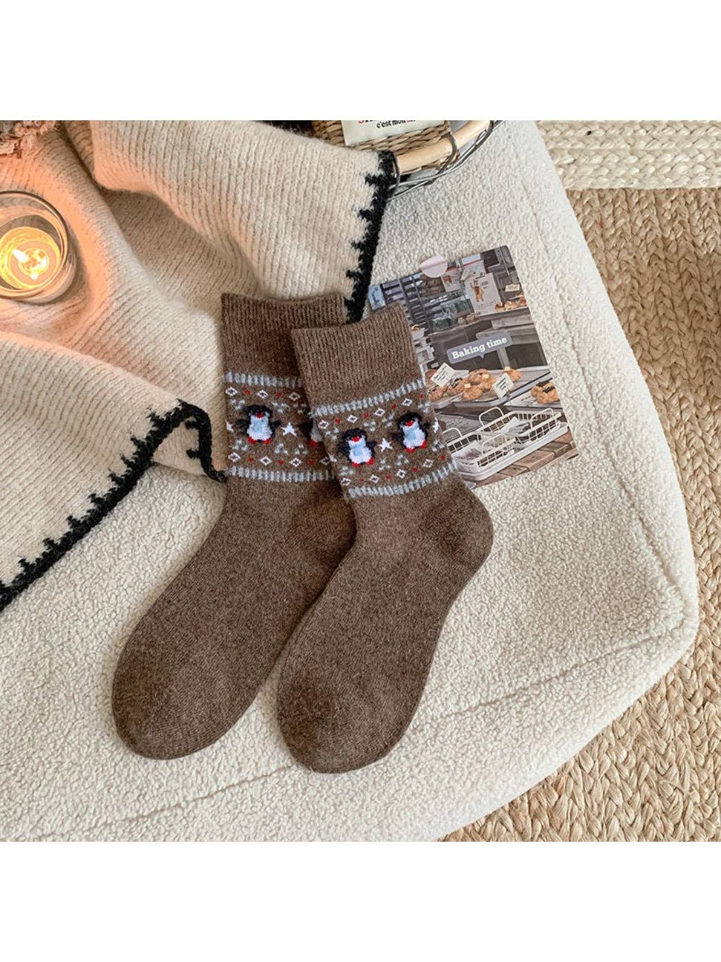 Nordic Cozy Crew Socks | Teddy Bear