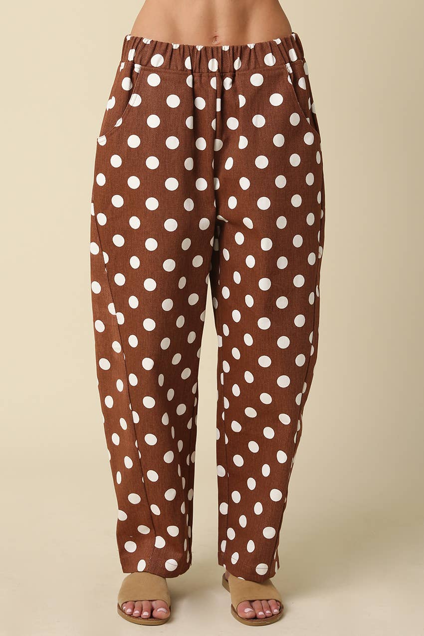 Easy Barrel Pants | Brown Polka Dot