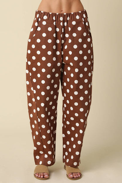 Easy Barrel Pants | Brown Polka Dot