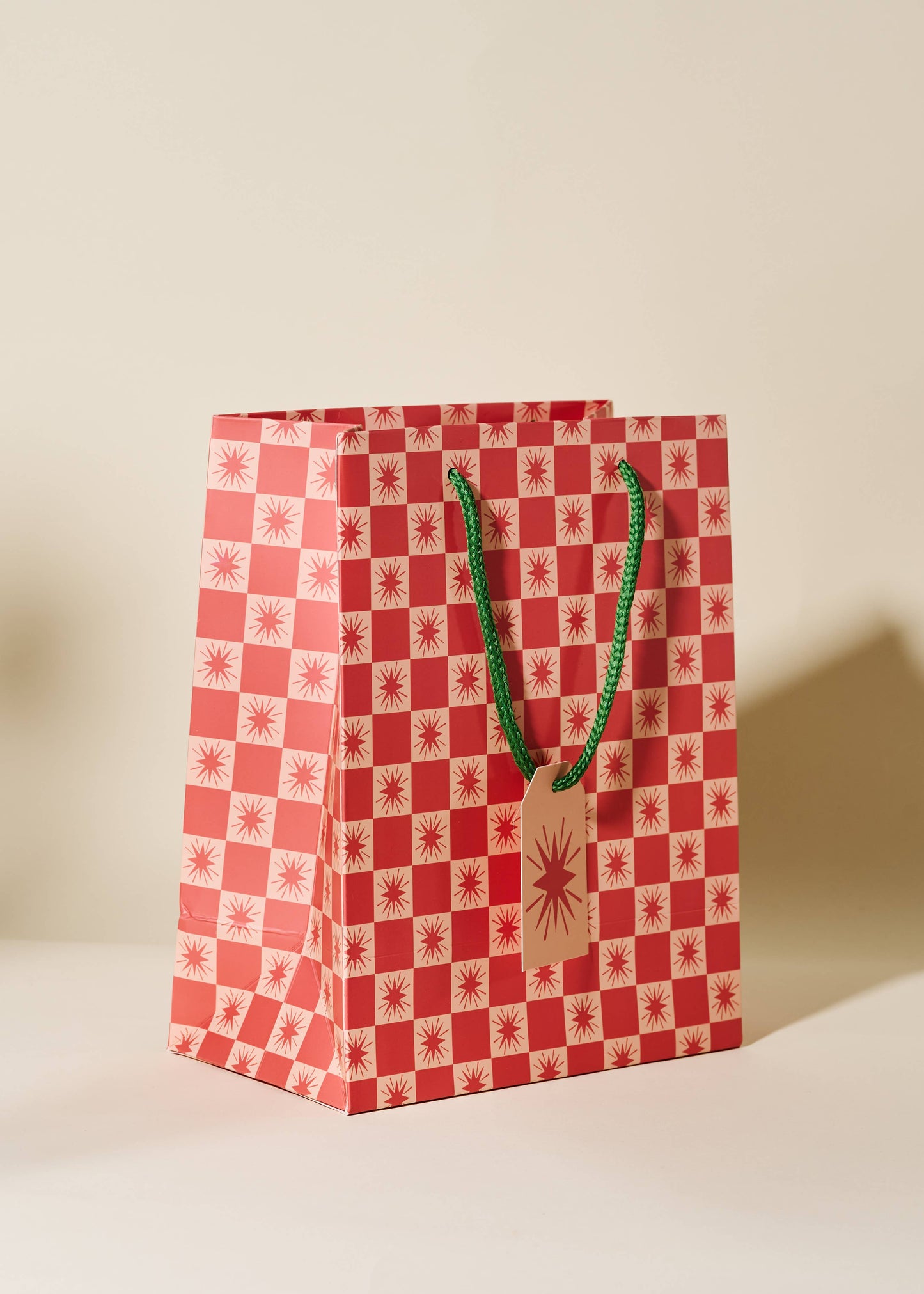 Red Star Checked Gift Bag | Medium