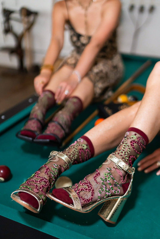Serpentine Floral Sheer Socks