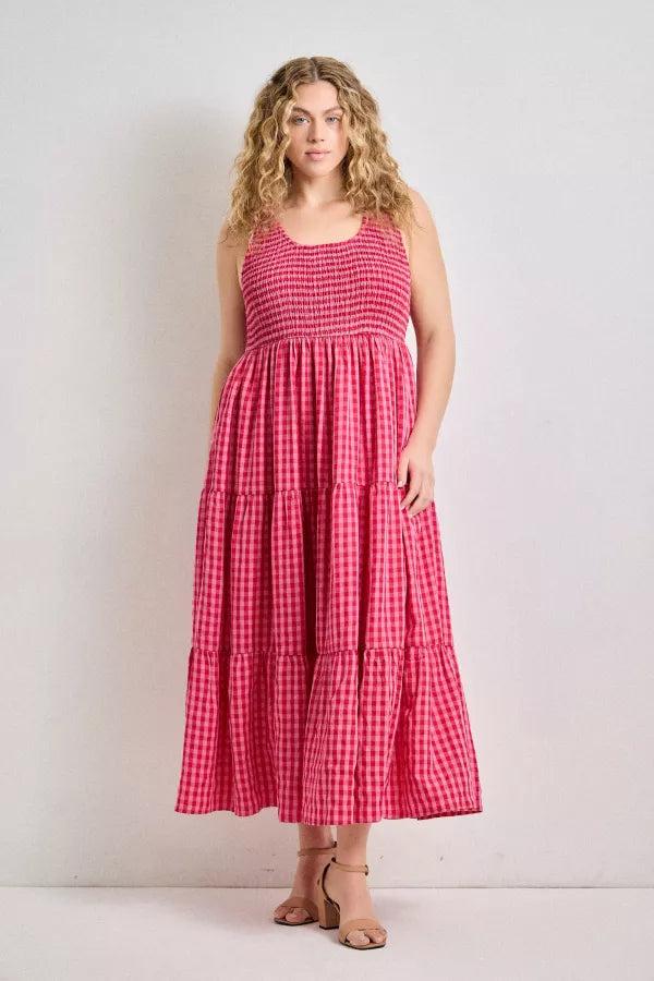 Summer Crush Gingham Midi Dress | Fuchsia | Extended