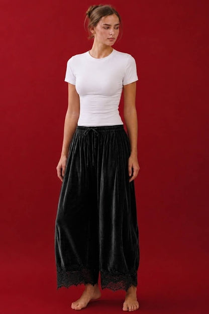 Billie Lace-Trim Velvet Tapered Pants | Dark Mocha