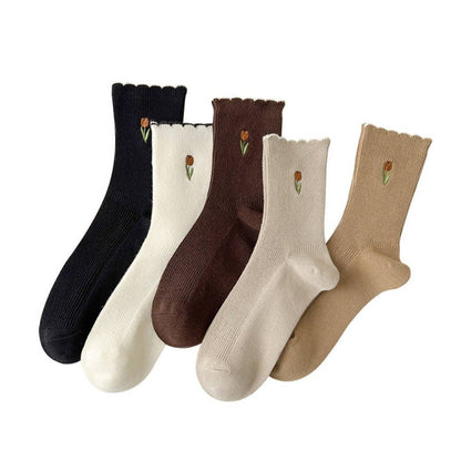 Floral Tulip Socks | Light Brown