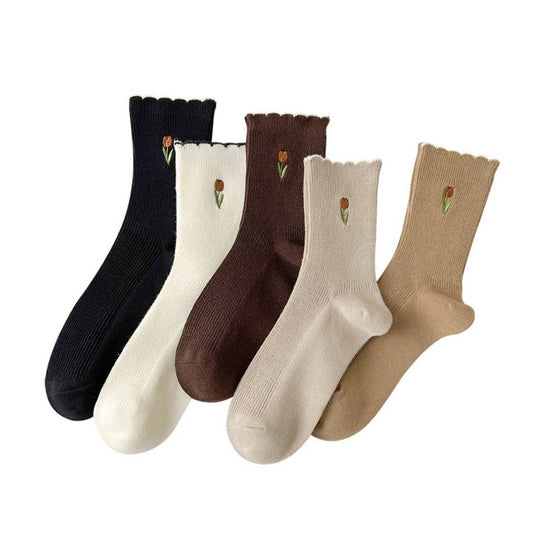 Floral Tulip Socks | Light Brown