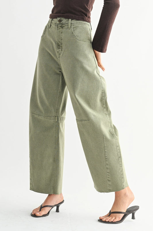 High Rise Barrel Leg Denim | Vintage Olive