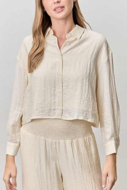 Crinkle Cropped Button Up Shirt
