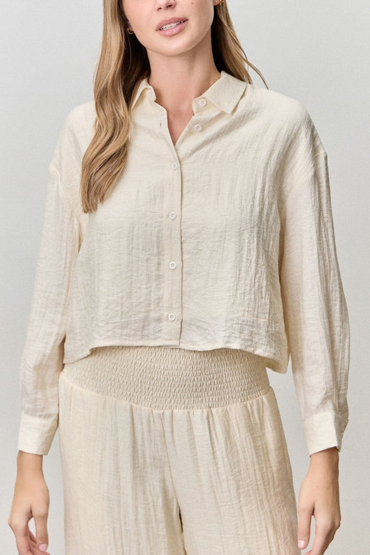 Crinkle Cropped Button Up Shirt