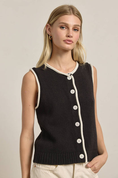 Contrast Trim Knit Button Vest